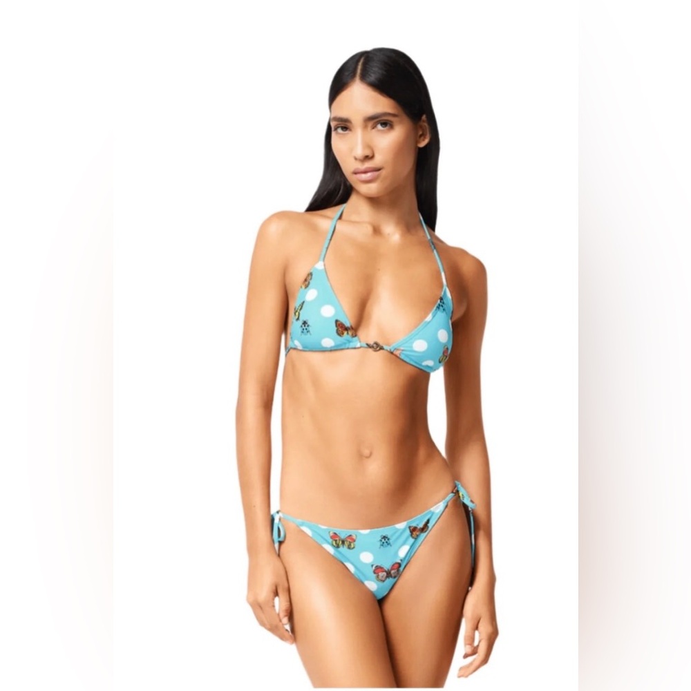 Versace x Dua Lipa Blue Butterfly Print Bikini Top